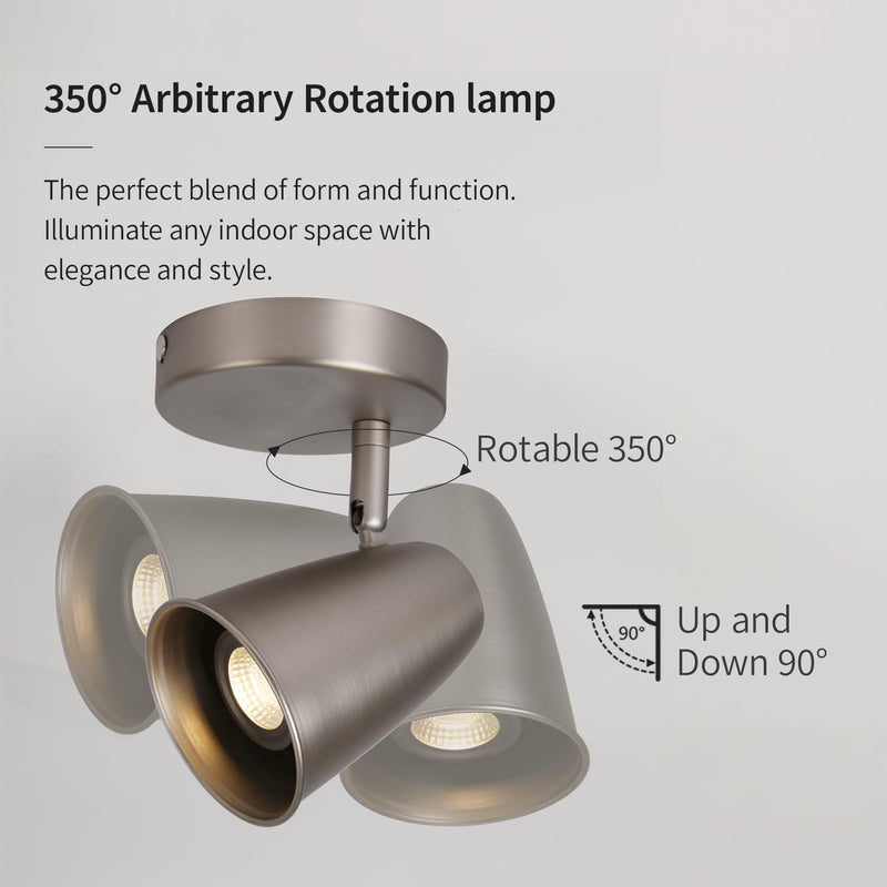 Ceiling Spotlight Indoor, Adjustable Angle 7W LED GU10 Replaceable, 3000K Warm White Flicker-Free,Accent Light for Living Room Bedroom Corridor Mural,Brushed Nickel