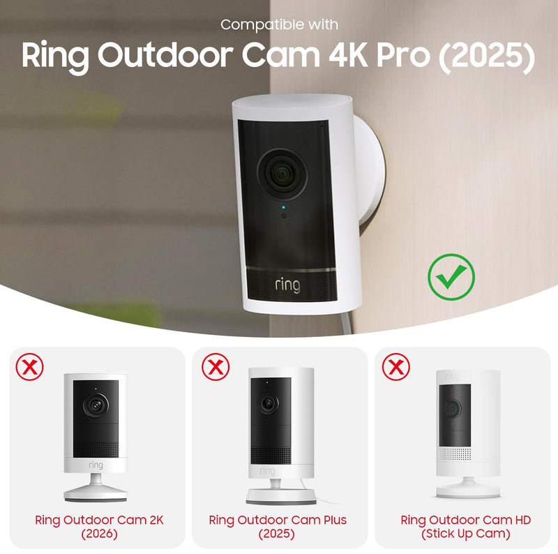 Fintie Silicone Weatherproof Case for Ring Outdoor Cam 4K Pro 2025, White | Weather Resistant Soft Protective Cover, Dustproof Camera Skin, Hat Brim Design, Easy Slip-On Installation
