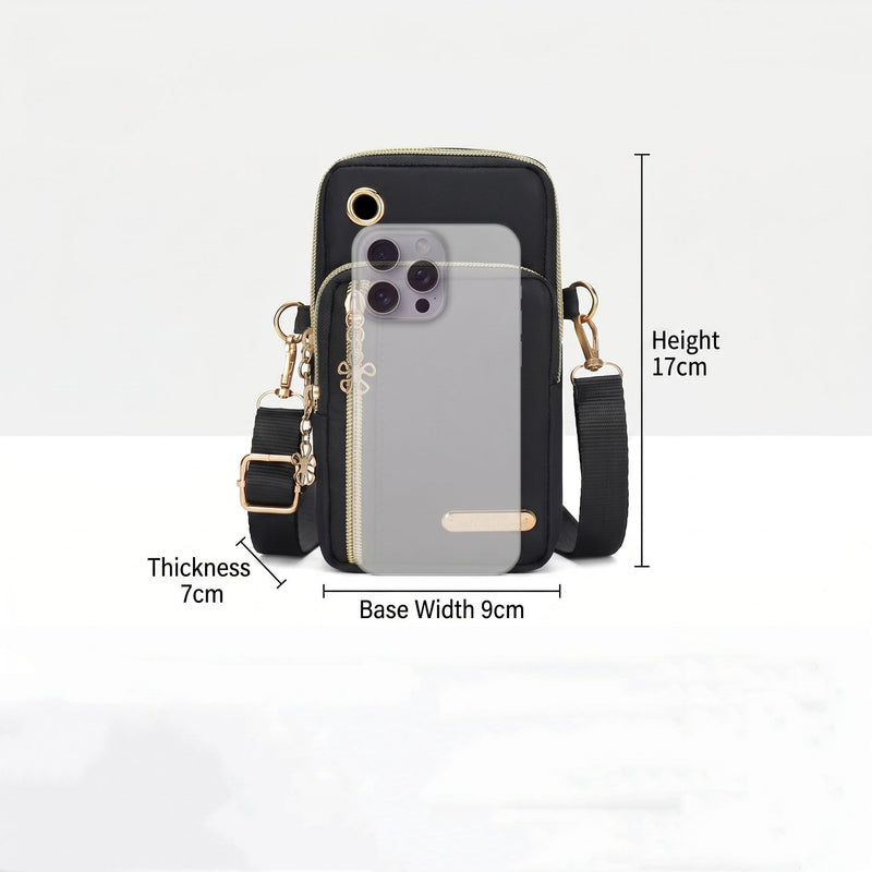 Soft Crossbody Bag Lightweight Zipper Closure Fashionable Vertical Design For Travel And Daily Use Mobile Phone Holder Black