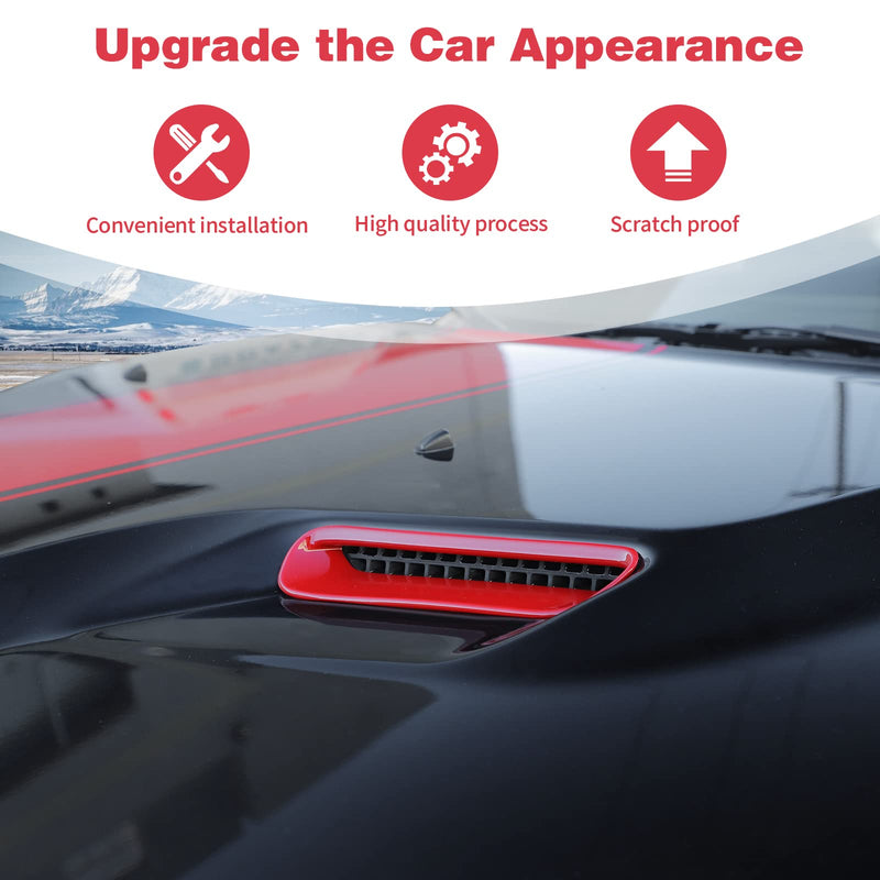 for Challenger Hood Scoop Vent Cover Trim Bezel Red Compatible with Dodge Challenger 2009 2010 2011 2012 2013 2014 Red Exterior Accessories 2pcs