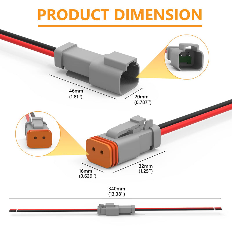 Newdeli Deutsch 2 Pin Connector Kit Waterproof Electrical Connector 16 AWG Male and Female Automotive Wire Connectors for Car Truck Boat, Dt Connector 6 Sets DT Connector 6 Sets 2 Pin