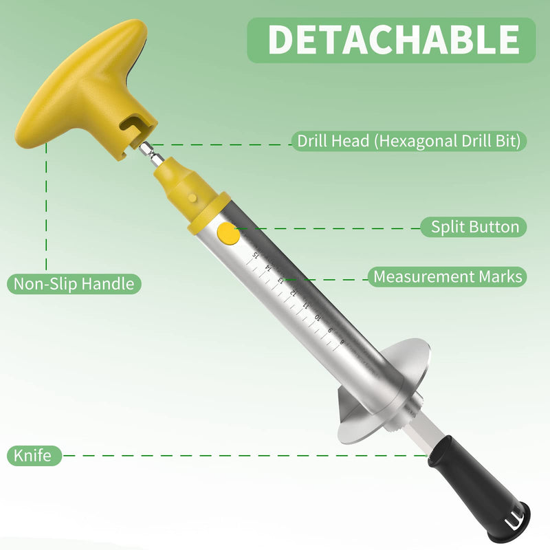Newness Pineapple Corer with Knife, [Upgraded, Electric & Manual] Stainless Steel Fruit Pineapple Cutter with Electric Drill Accessory, Pineapple Slicer Remover Kitchen Tool with Measure Mark, Yellow