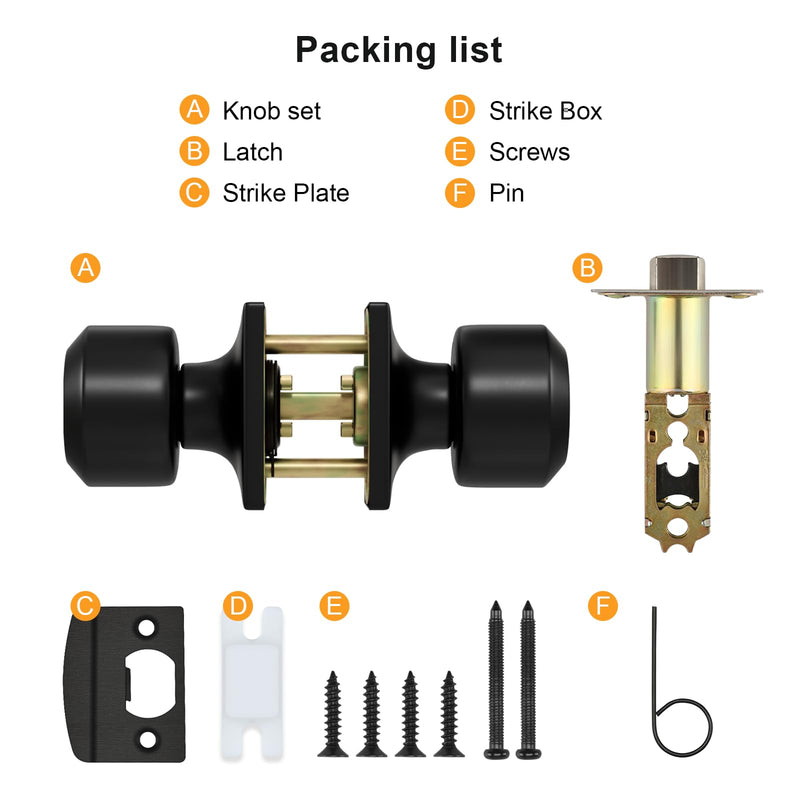 Goldenwarm Matte Black Closet Door Knobs, Passage Door Knobs, Black Door Knob Interior No Lock for Closet Hallway 1 Pack