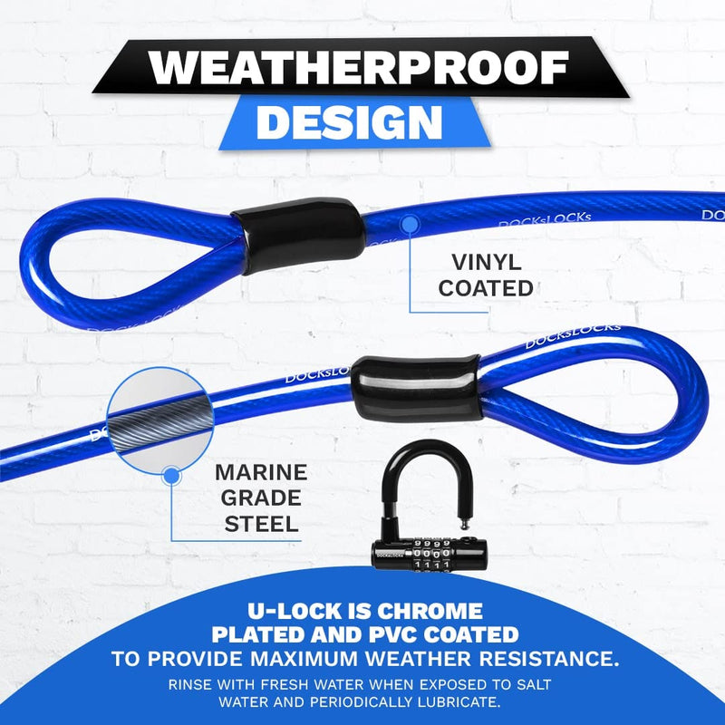 Coiled Security Cable Lock Set (5' to 25') with U-Lock, 5ft | Anti-Theft Protection, 10mm Looped Ends Cable, Vinyl Coated, Weatherproof, Compact, Resettable Combination, Multi-Purpose