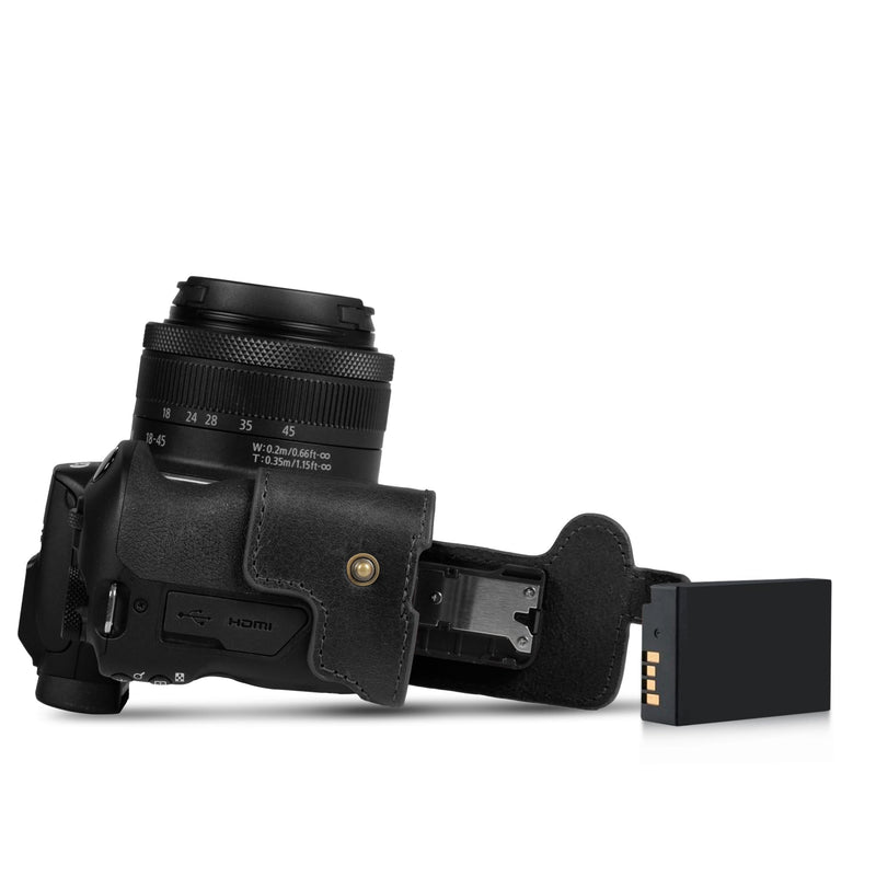 MegaGear Ever Ready Genuine Leather Half Camera Case Compatible with Canon EOS R100 - Black