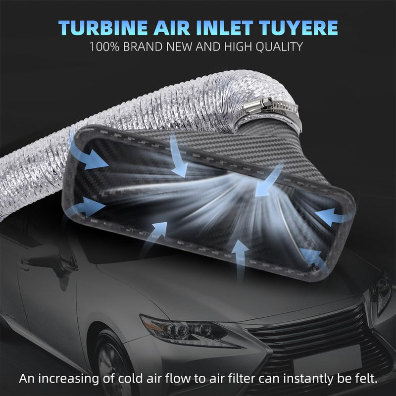 Air Intake Duct Front Bumper Turbo Air Intake Pipe, Carbon Fiber Car Square Brake Air Duct with Extendable Flexible Hose and Hose Band
