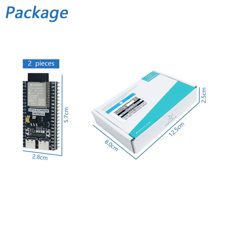 Freenove ESP32-S3 ESP32 S3 Board Lite (2 Pack), Dual-core 32-bit 240 MHz Microcontroller, Onboard Wireless, Python C Code, Example Projects Tutorial 8 MB Flash 2 Pack