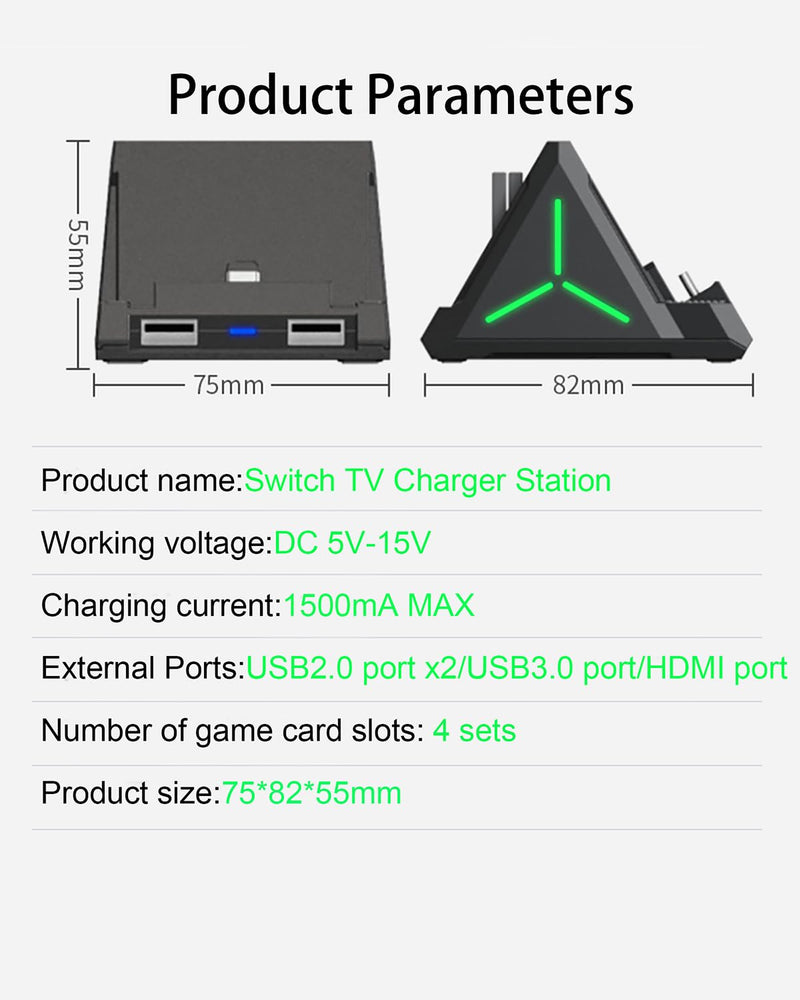 Charging Dock for Nintendo Switch and Switch OLED, Portable TV Dock with 4 K HDMI and USB-C PD Power Station with USB 3.0 Ports, 4-Slot Game Card Holder Base for Official Nintendo Switch