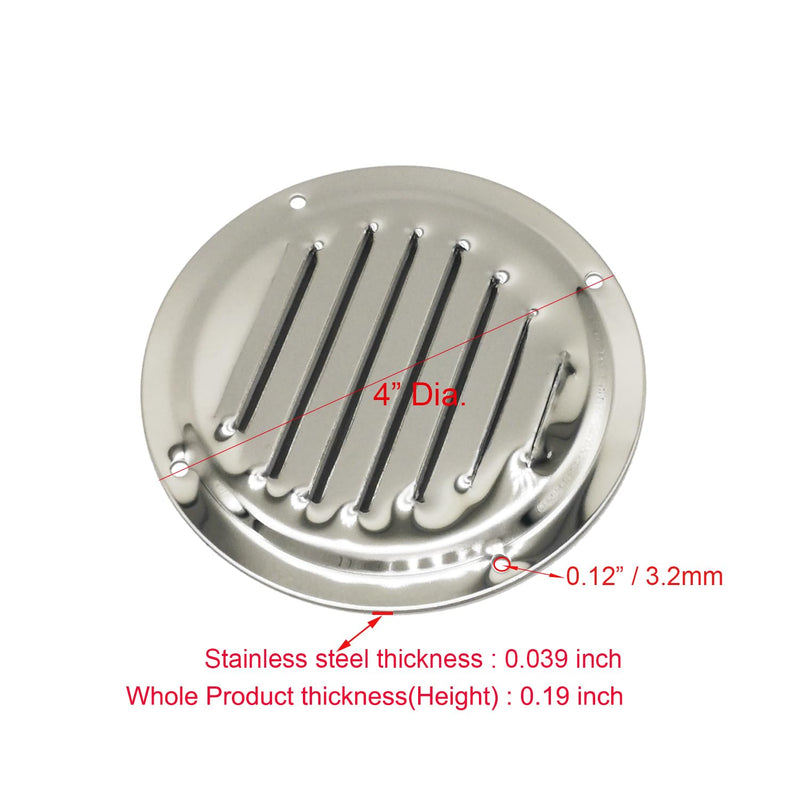 4" Round Louvered Air Vent, 316 Stainless Steel Marine Boat Vent Ventilation Ventilator Cover 2 Pack
