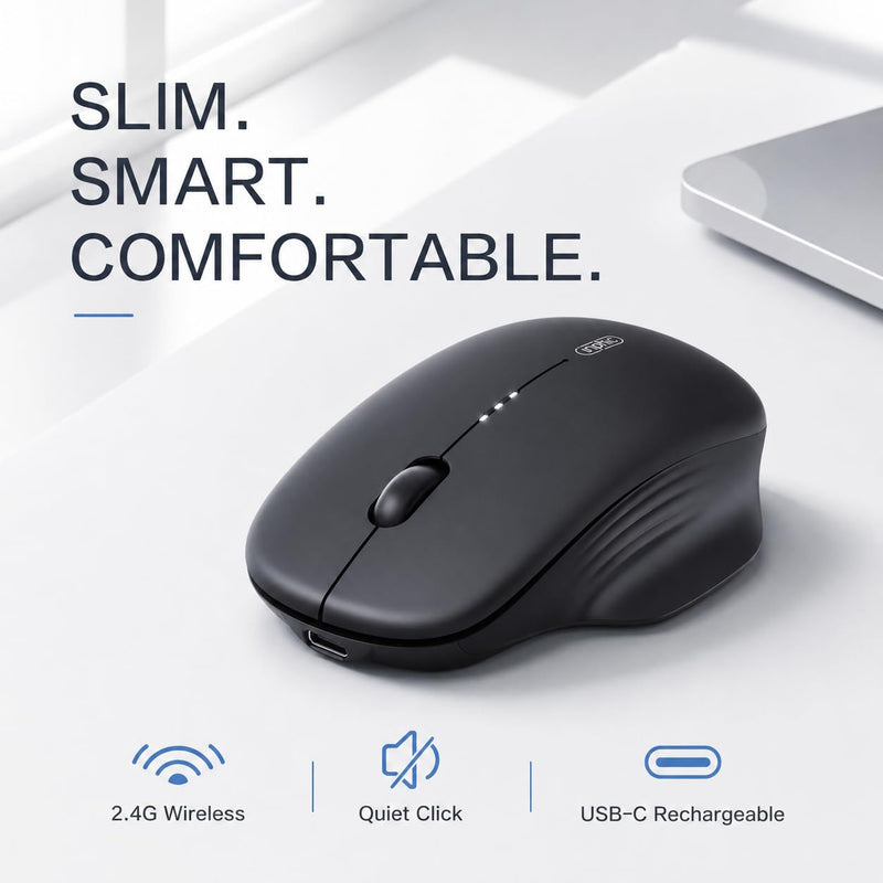 INPHIC Wireless Mouse for Laptop, 2.4G Rechargeable Computer Mouse 2400DPI | Quiet Office Cordless USB Mice with Nano Receiver Lightweight Adjustable DPI, Portable Travel Slim Mouse for PC, Mac, Tablet