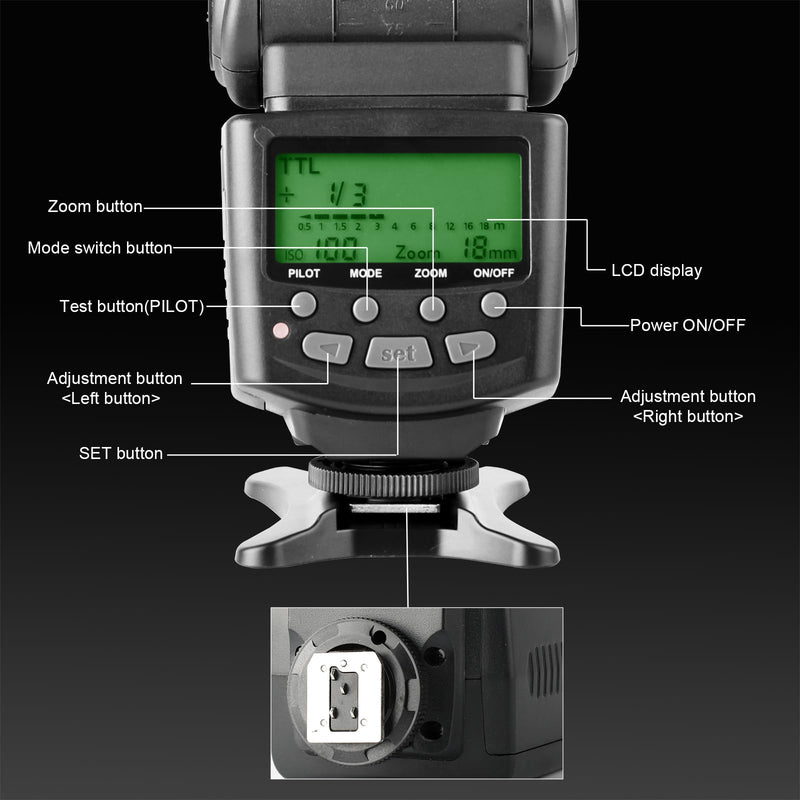 Meike MK430N TTL Camera Flash Speedlite with LCD Display for Nikon Cameras | For D7100 D5300 D5200 D3500 D3100 D600 D800 D3200 D90 D80 D300 D7500 D780 with Standard Hot Shoe