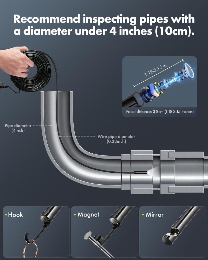 Anykit Endoscope Camera with Light, 1080P Industrial Endoscope Camera with 0.3 Slim Probe, 4.3” HD Screen Snake Cam, 16.5 FT Semi-Rigid Cable Bore Scope for Pipe, Engine, Inside Wall IP67 Waterproof