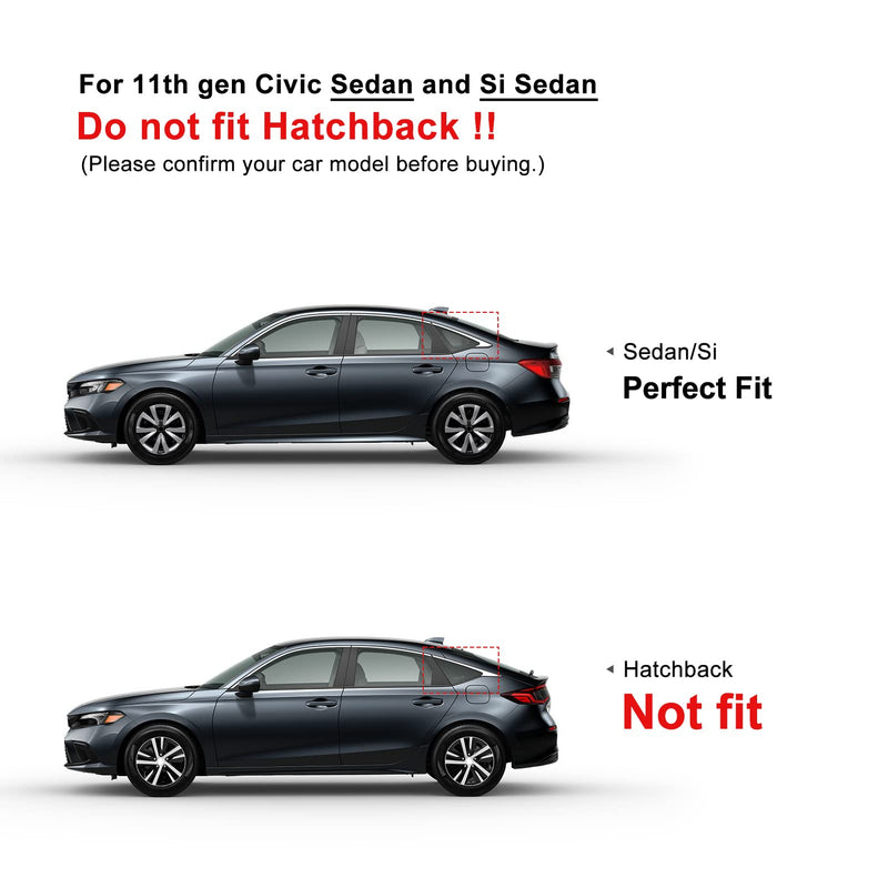 CKE for 11th Gen Civic Sedan Compatible with Honda Civic 2026 2025 2024 2023 2022 Accessories Car Exterior Rear Side Window Louvers Air Vent Scoop Shades Cover Blinds -Bright Black Glossy Black
