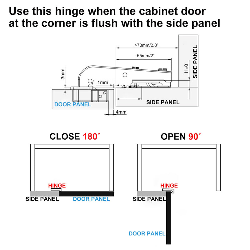 4 Pcs Lazy Susan Hardware 90 Degree Kitchen Hinges Concealed Hydraulic Cabinet Door Hinge DTC 90 Degree Hinges Full Coverage Adjustable Installation Door Hinge