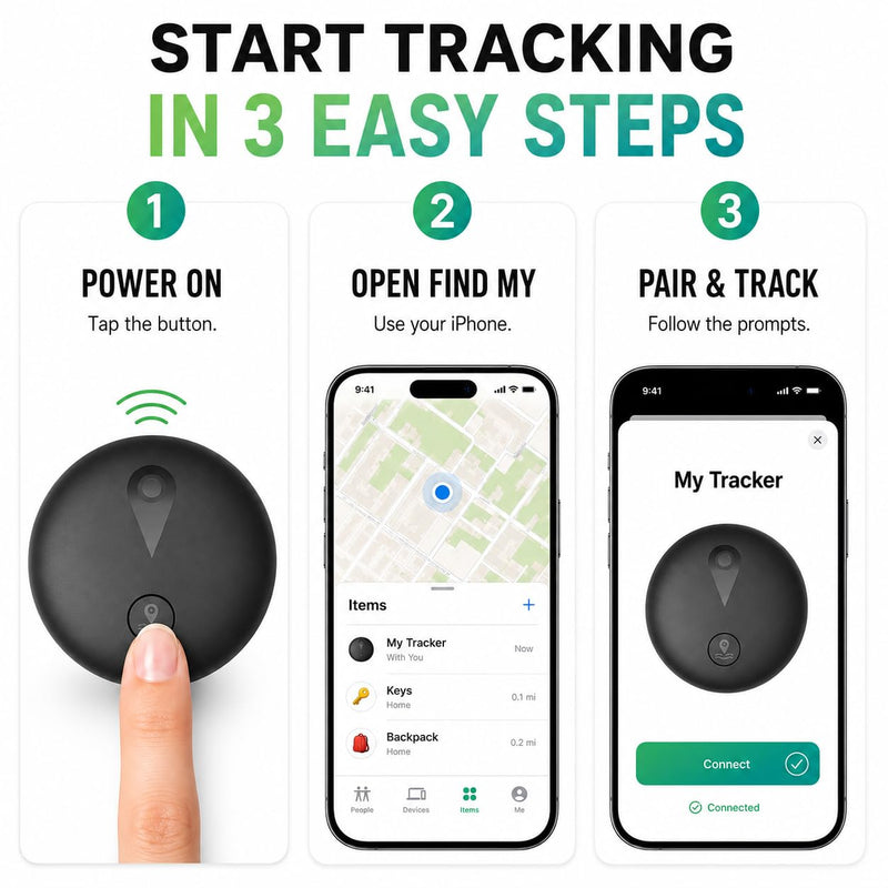 GPS Tracker for Vehicles, Mini Hidden Magnetic Car Locator with Real-Time Tracking, Works with Apple Find My, No Monthly Fee or SIM Card, IP67 Waterproof, 365-Day Battery, iOS Only, Black | GPS Tracker for Vehicles