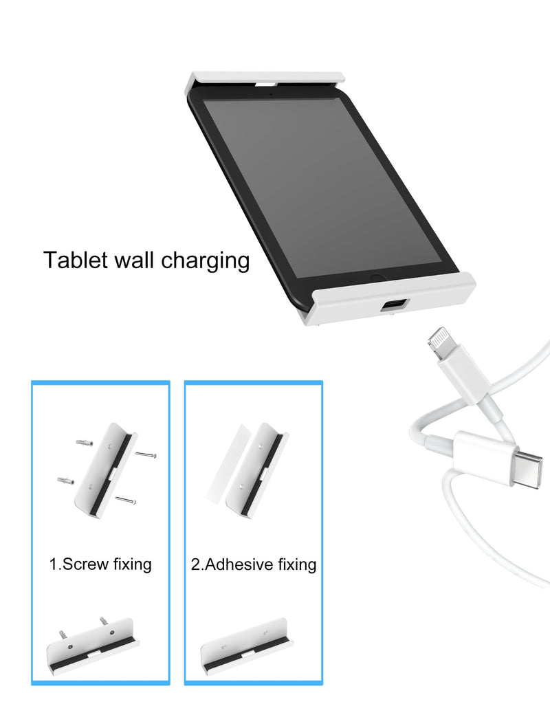 Wall Mount for ipad Tablet Wall Holder Compatible with Kindle/E-Reader Phone Wall Mount Fit for Use in Kitchen/Bathroom/Study Room (White) White