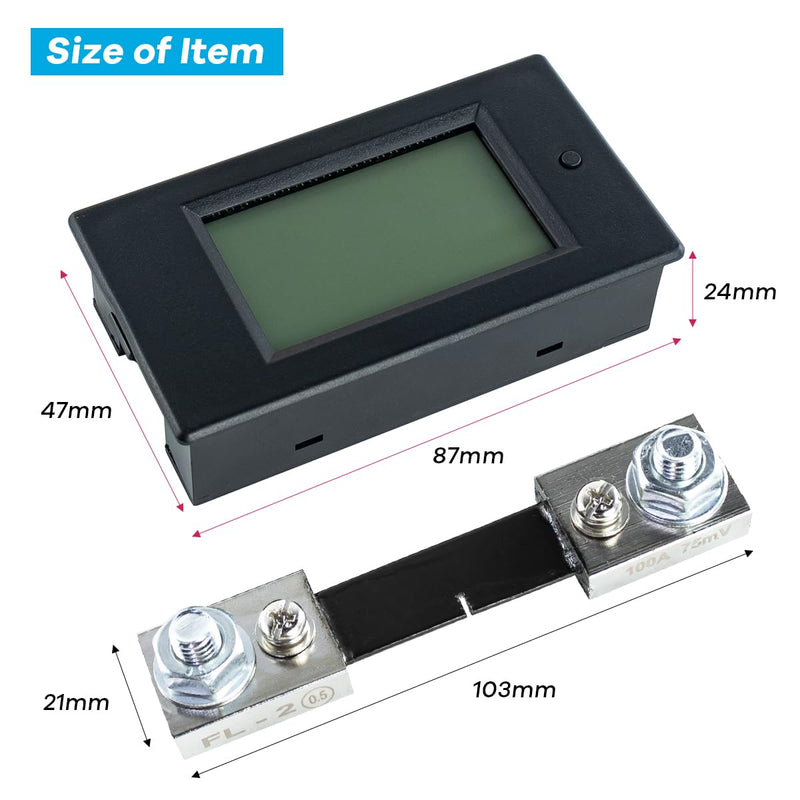  [AUSTRALIA] - DC 6.5-100V 0-100A LCD Display Digital Power Monitoring Meter Voltage Current Power Energy Meter Ammeter Voltmeter Multimeter with 100A Current Shunt