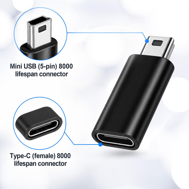 4 Pcs USB-C to Mini USB Adapter Type C Female to Mini USB 2.0 Male Convert Connector Compatible with Camera GPS Dash Cam MP3 Player and Other Devices Supports Charge & Data Sync