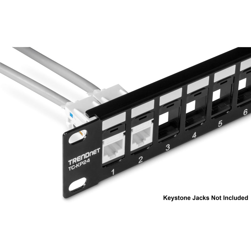 TRENDnet 24-Port Blank Keystone 1U Patch Panels, TC-KP24/2, 1U 19" Metal Rackmount Housing, Recommended with TC-K25C6 & TC-K50C6 Cat6 Keystone Jacks (Sold Separately), NDAA Compliant, Black 2 Pack