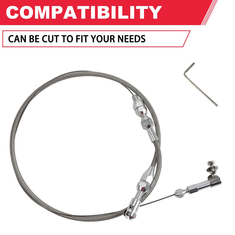 24"" Hi-Tech Universal Throttle Cable Kit Braided Stainless Steel with Aluminum Fittings Ferrules, Replacement Accelerator Cable 24 inch Long Cut To Fit
