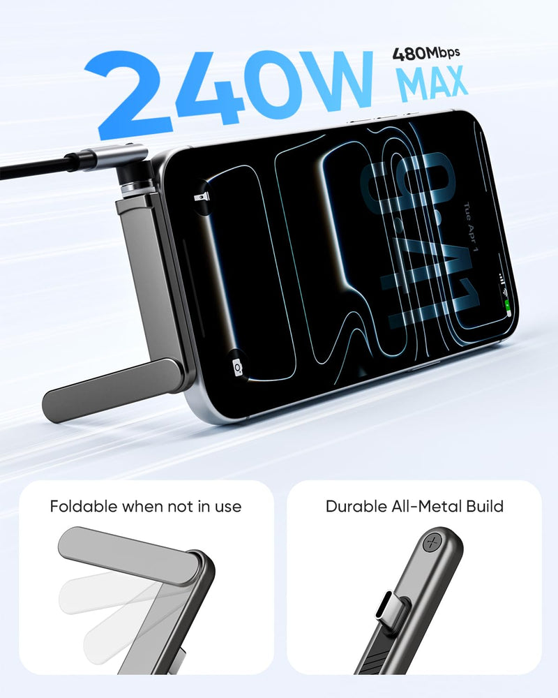 Kuulaa 240W USB C 90 Degree Right Angle Adapter, [8K 60Hz, 240W 40Gbps] Male to Female Adapter Extender Compatible Thunderbolt 4 for Steam Deck, ROG Ally, MacBook, Switch 2, iPhone 17/16