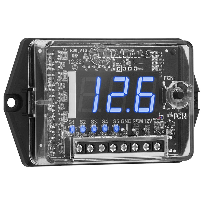 Taramp's Automotive Digital Voltmeter and Sequencer VTS 5.1 Blue LED Automotive Car Audio 5 Sequencer Outputs SPL Mode Voltage Protection, Digital Display, Car Audio Monitor, Black