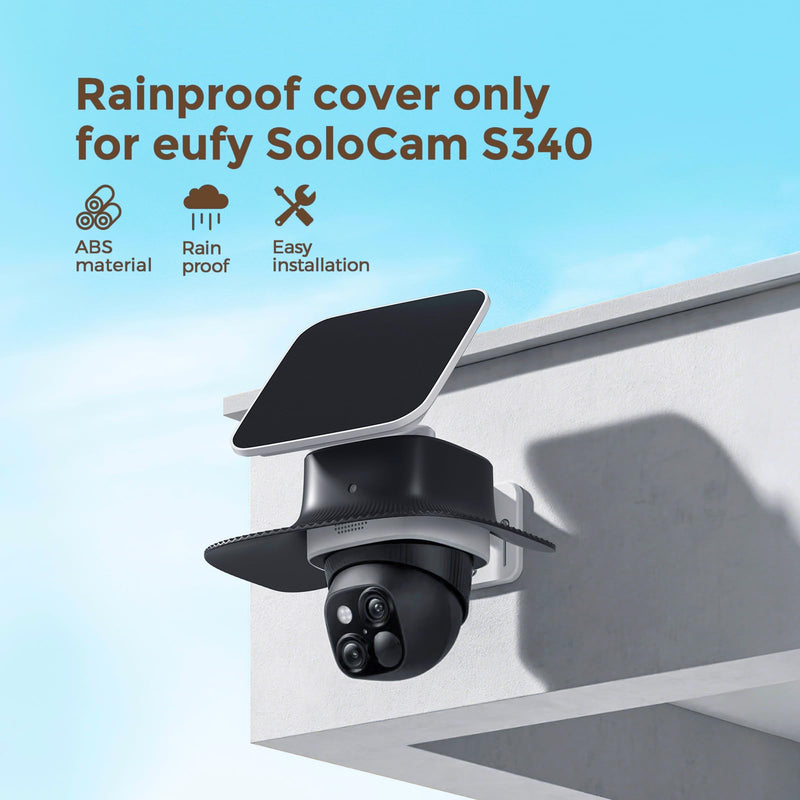 Eufy Rain Cover Sun & Rain Shield Cover Compatible with Eufy SoloCam S340, Anti-UV Heavy Duty ABS Weatherproof Protector Case for Solar Wireless Security Camera (Cover Only, No Camera) (Black)