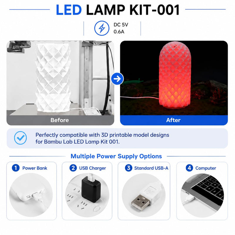 Remote Control RGB LED Lamp Kit for Bambu Lab 3D Printer Accessories-3D Printer DIY Multicolor Light Includes Button Battery Makerworld Hardware Model Spare Parts 5V USB Powered (10pcs) 10
