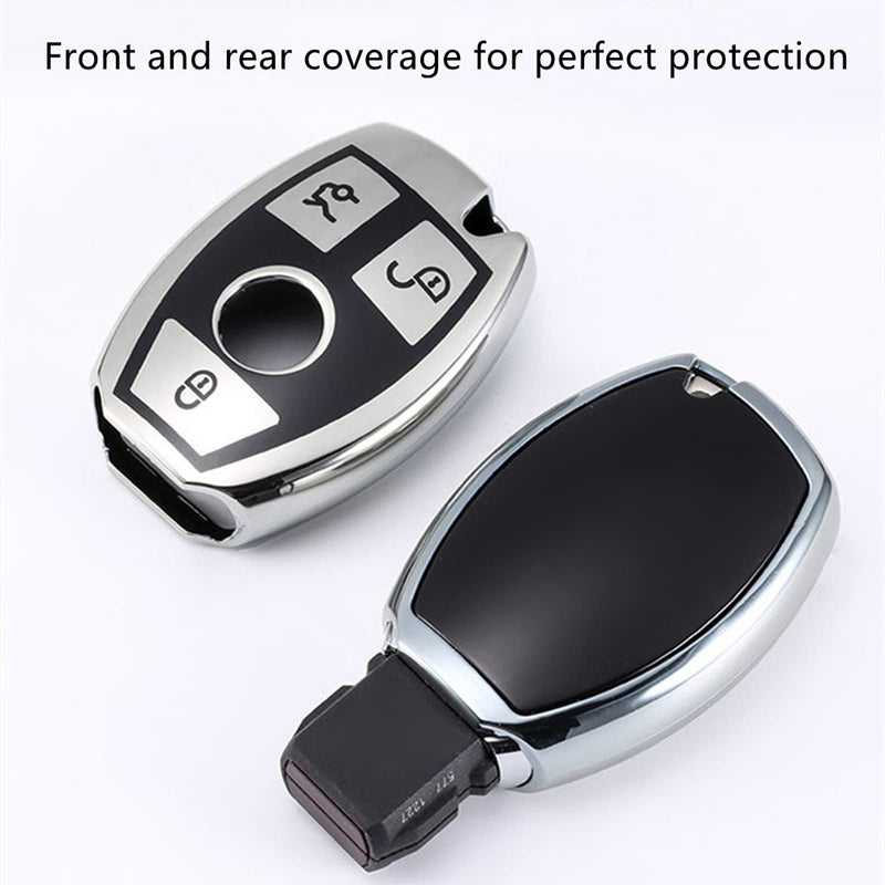 Creativity Suitable for Mercedes Benz key cover. Beautiful TPU Key Case Compatible with CLS CLK AMG ML C CL E S SL SLK G GLC GLE GLS M R Smart Remote Key (silver Combination) Key Case + Sheepskin Metal Key Chain(silver)