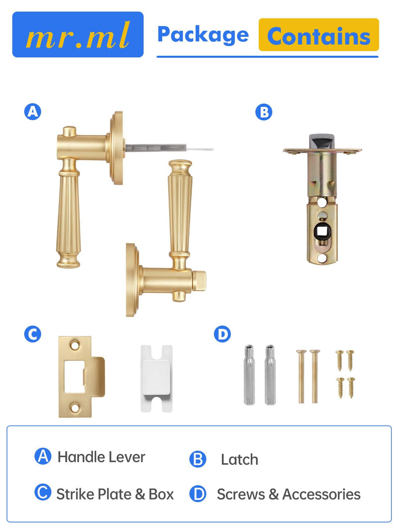 Brushed Gold Privacy Door Handle, Gold Door Lever Keyless DoorHandle | Interior Bedroom Bathroom Room DoorHandle, Aluminium Alloy Handle Lever, 1 Pack Brushed Gold