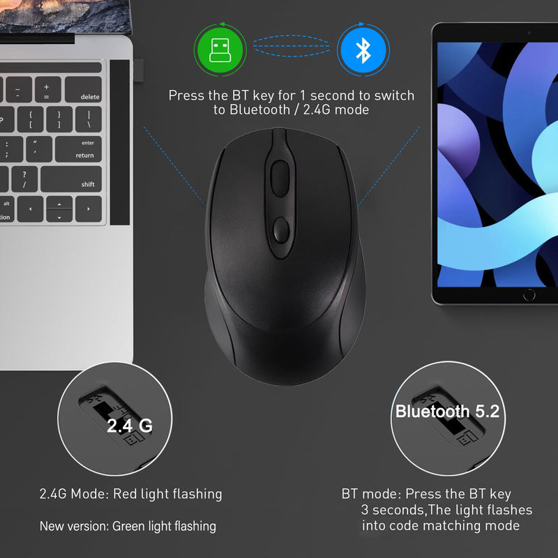 Bluetooth Wireless Mouse USB C for Macbook Air Pro/Computer/Laptop, Wireless Rechargeable Silent Ergonomic Mouse Type C for Mac/iPad/iMac/Surface (Black) Black