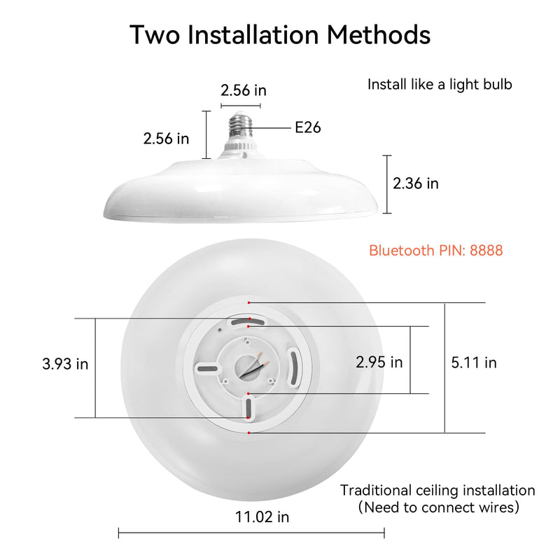 Smart Waterproof LED Flush Mount Ceiling Light Fixture,with Bluetooth Speaker,11 Inch,18 watt,Dimmable Music Lamp,RGB Color Changing Light with Remote Control,for Bathroom,Shower,Bedroom 11 inches White-Dimming Function+Bluetooth