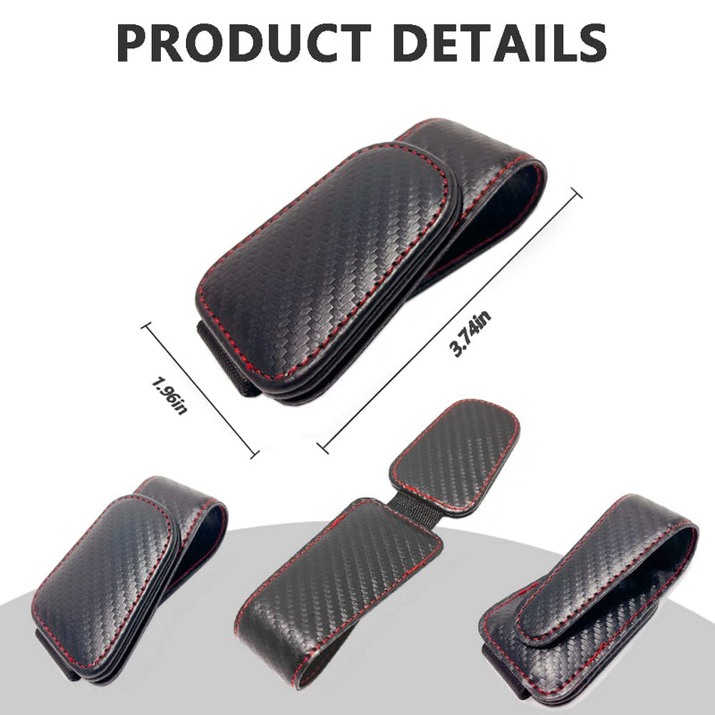 2Pcs Sunglass Holder for Car, Magnetic Leather Eyeglass Hanger Clip for Car Sun Visor, Sunglasses Holder and Ticket Card Clip for Car Visor Accessories (Carbon Fibre Black) Carbon fibre black