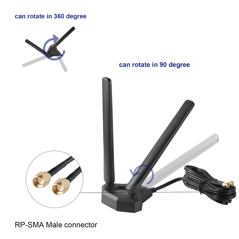 Tri-Band WiFi 6E Antenna - 2.4GHz, 5GHz & 6GHz - Magnetic Base Antenna for Routers, PC Desktop Computer & Gaming Motherboards, Eifagur