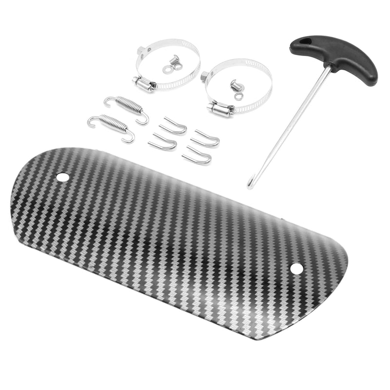 Exhaust Heat Shield Muffler Pipe Heat Cover Protector Guard Imitation Carbon Fiber Stainless Steel for Motorcycle Moped Pit Dirt Bike ATV Scooter (H) H