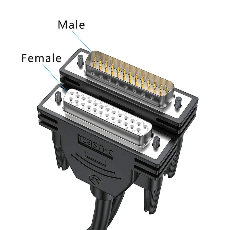 DB25 Male to Male Cable 6FT, 26awg Tinned Copper Wires,Double-Shielded with Foil &Metal Braid, D-SUB 25 PIN RS232 Serial Cable in Black 6 feet