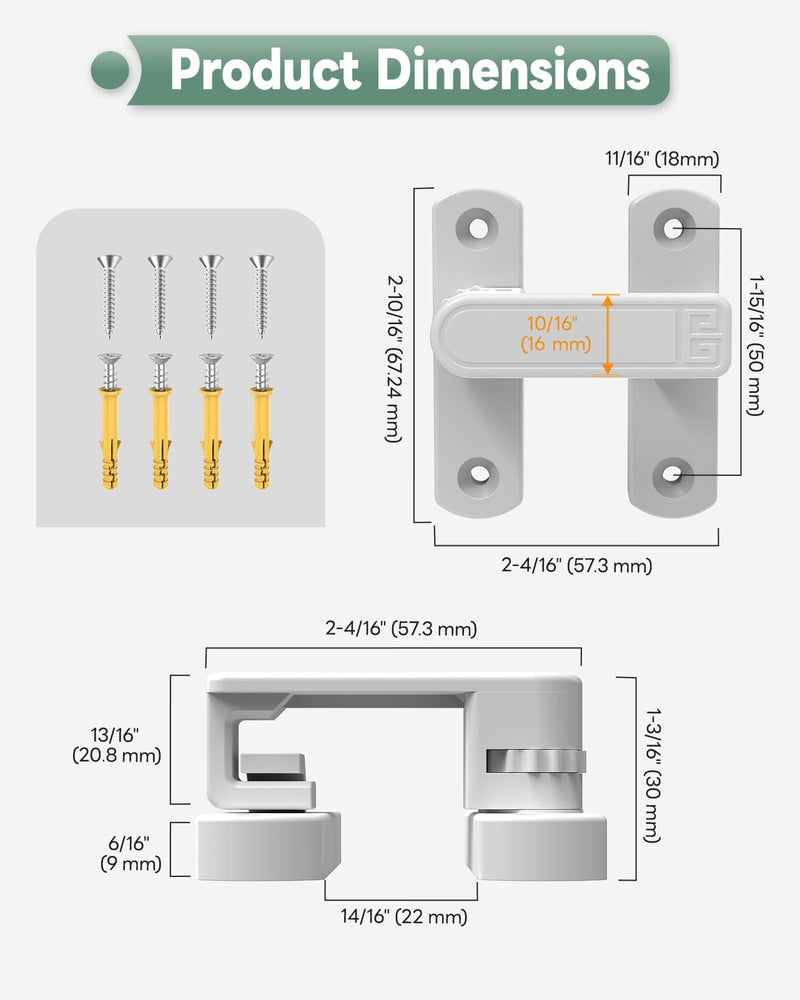 Adjustable Barn Door Locks, 90/180 Degree Sliding Door Latch, Protect Home Security Gate Latch for Bedroom, Barn, Cabinet, Garden, Fence (White-2 Pcs) White-2 Pcs