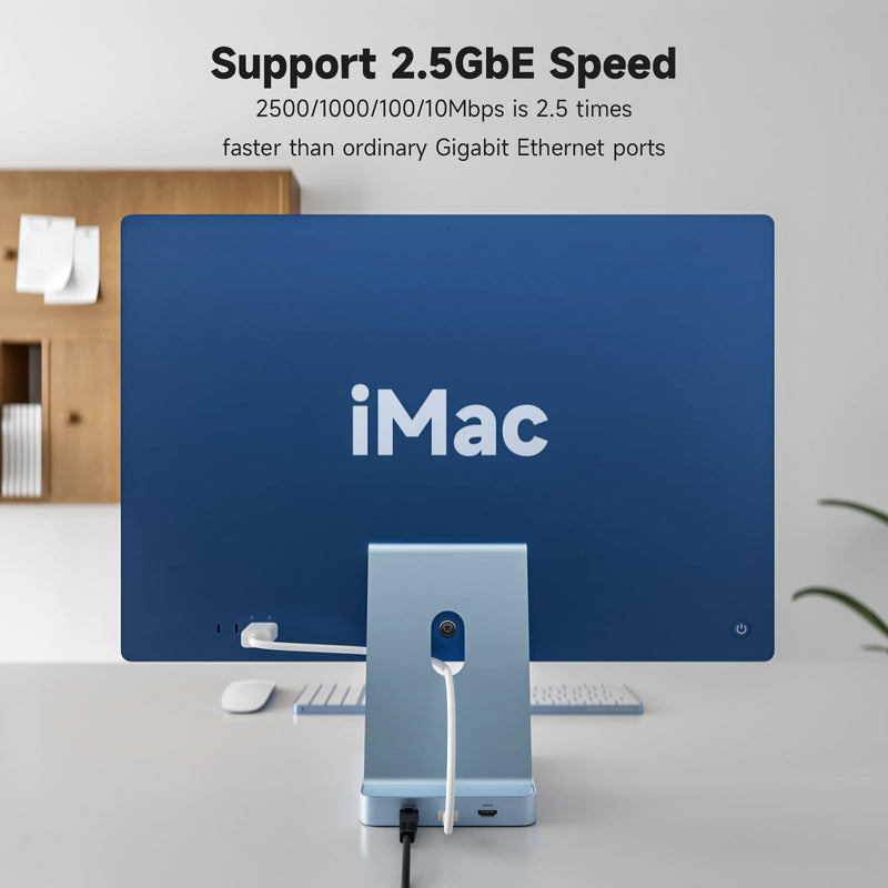 Minisopuru DS802PRO iMac Docking Station for 24 inch iMac M1/M3/M4/M5, Blue | iMac Hub with Max 4TB M.2 SSD Enclosure, 4K@60Hz HDMI, USB-C Charging, 2.5GbE, 10Gbps Data, 4 USB, SD/TF, Audio for 24" iMac.