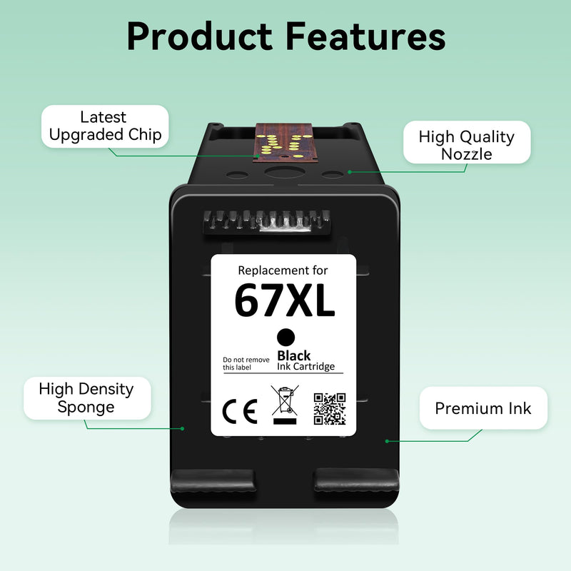 67XL Black Ink Cartridge Compatible for HP 67 Black Ink Cartridge Works with HP Deskjet 2855e 2800e 2700 2700e 2755 2755e 2852e 4255e 2827e 4100e 4155e Envy 6000 6055e 6455e Printer, 2 Pack