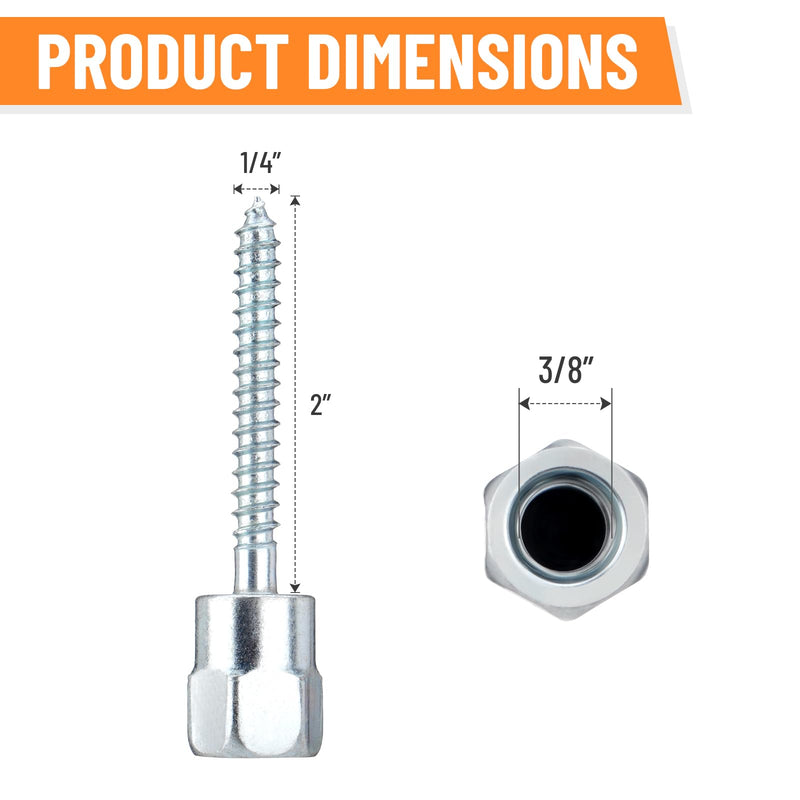 3/8" Vertical Rod Anchor Screw 1/4" x 2", Threaded Rod Anchor Screw Fitting for Wood, Galvanized Carbon Steel, Silver (Box of 25)