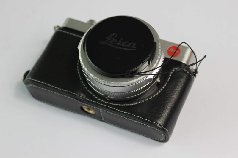 D-Lux 7 Case, BolinUS Handmade Genuine Real Leather Half Camera Case Bag Cover for Leica D-Lux 7 Bottom Opening Version + Hand Strap (Black) Black