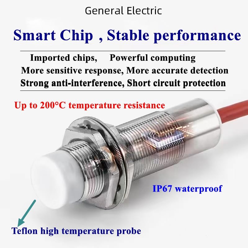 Waterproof M12 Inductive Proximity Sensor 200°C High Temperature Resistant Switch detetionMetal Induction 4mm 24V DC, Normally Open (NO, M12) NO