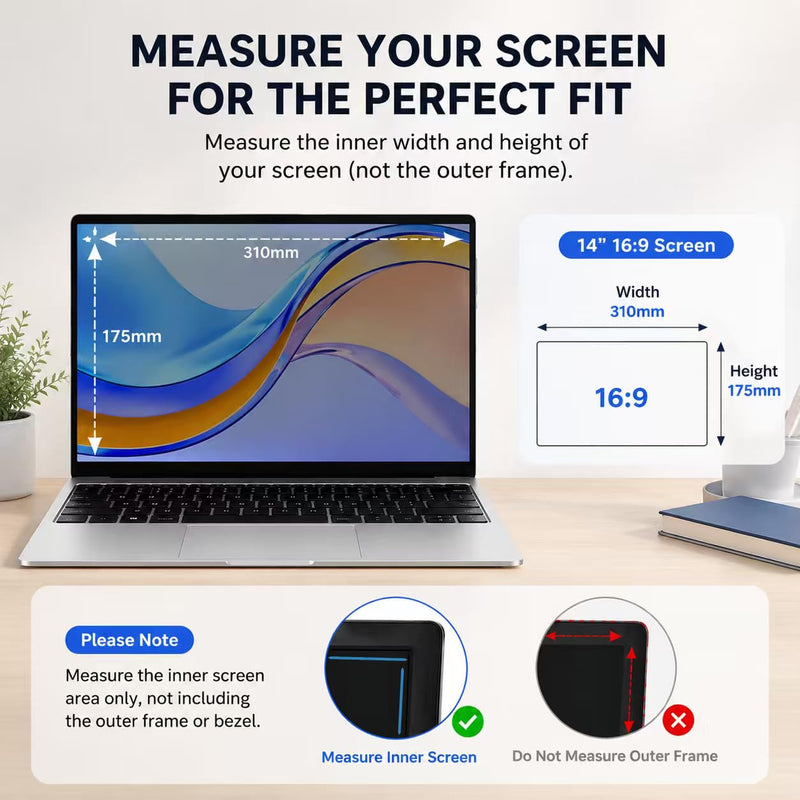 14 Inch Laptop Privacy Screen 16:9 Aspect Removable Anti Glare Blue Light Filter Protector