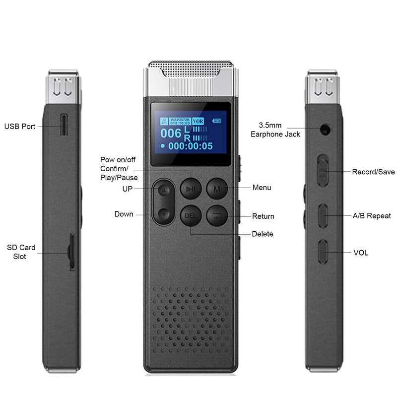 160GB Digital Voice Recorder with Playback Voice Activated Recorder for Lectures Meetings Interviews Portable Sound Audio Recorder Recording Device with Built-in Speaker A-B Repeat MP3 Player