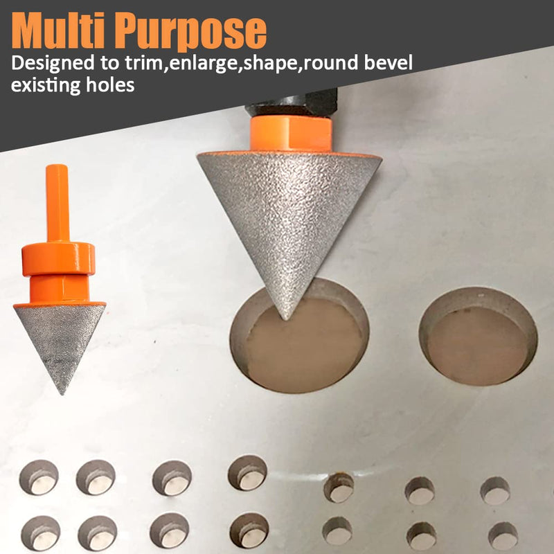 3Pcs 2" Diamond Beveling Chamfer Bits Tile Cone with 5/8-11 Thread Adapter 1" Diamond Finger Milling Bits for Existing Holes Enlarging Trimming in Tile Marble Porcelain Granite Ceramic 2"+1"+Adapter Orange