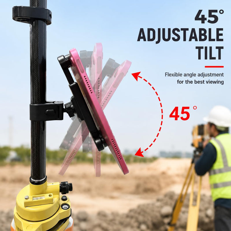 Universal Survey Pole Tablet Holder Clamp for iPad iPhone GPS GNSS Data Collector, Heavy Duty Tripod & Prism Pole Mount with 1/4-20 Thread for Bike Handlebar Boat Rail Treadmill Microphone Stand