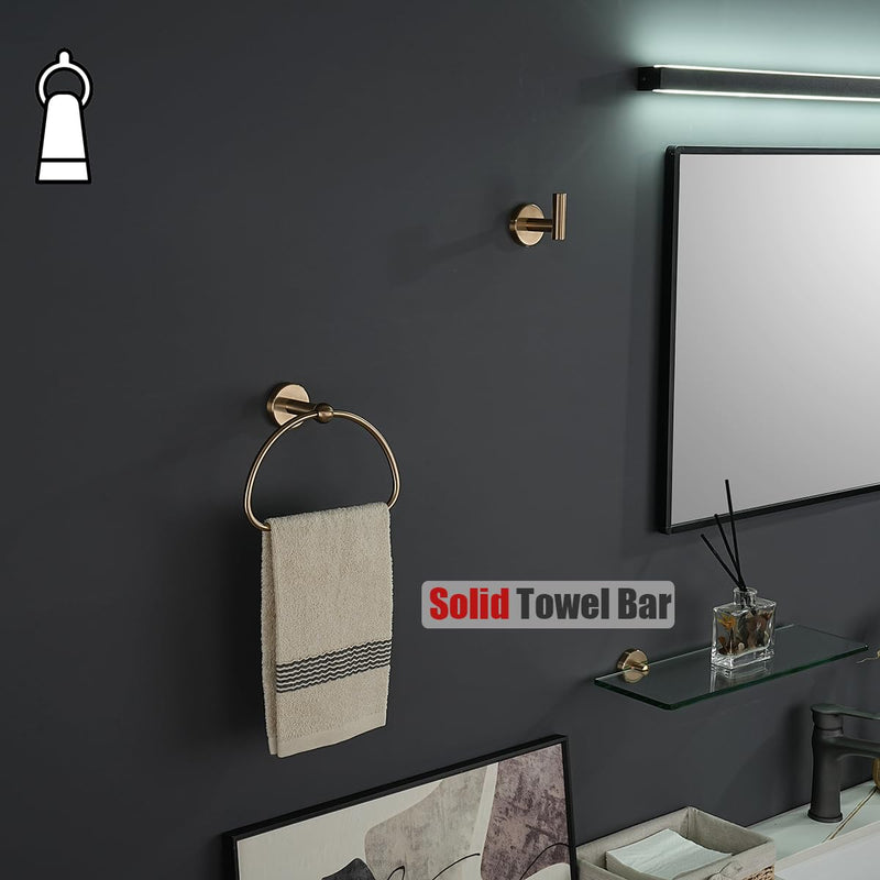 JQK Towel Ring Champagne Bronze, Stainless Steel Half Ring Towel Holder for Bathroom, 7 Inch Wall Mount, TR160-CB