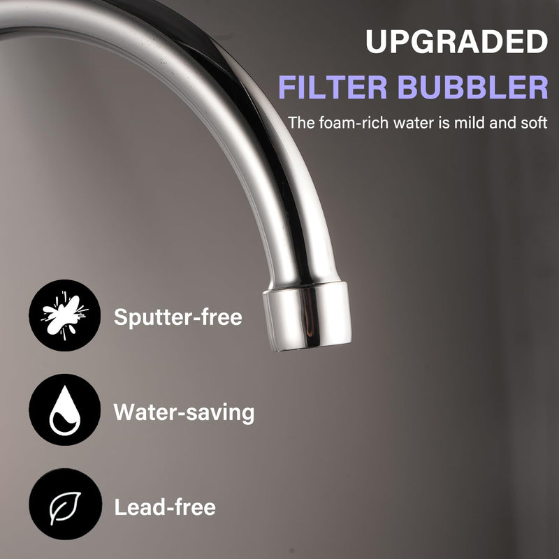 SOLVEX 2 Handle Kitchen Sink Faucet, High Arc 360 Swivel Stainless Steel Pipe 3 Hole Kitchen Faucet, Commercial Modern Chrome Kitchen Sink Faucet, US-SP-80066
