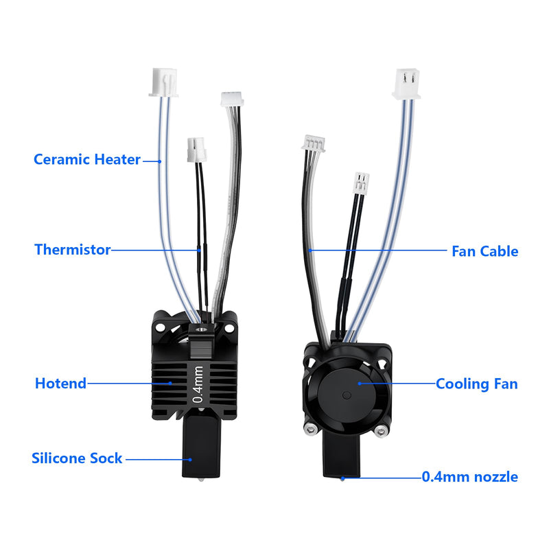 0.4mm X1 X1C Hotend Complete Kit, Full Assembly Hot End Print Head with Ceramic Heater, Thermistor, Cooling Fan, 0.4mm Hardened Steel Nozzle, Hotend Replacement for Bambu Lab X1/X1C 3D Printer X1 Series