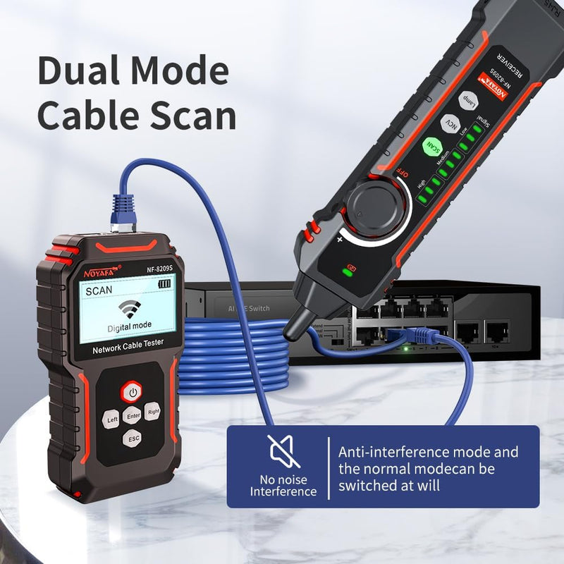 NOYAFA NF-8209S Network Cable Tester, Ethernet Cable Tester with CAT5, CAT6 Line Tracer, PoE, NCV, Length Test, Port Flashing, Fault Line Scan for Cable Grooming, LAN Network Cable Tracer Kit NYF-NF8209S